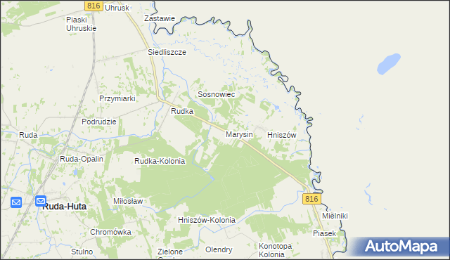 mapa Marysin gmina Ruda-Huta, Marysin gmina Ruda-Huta na mapie Targeo