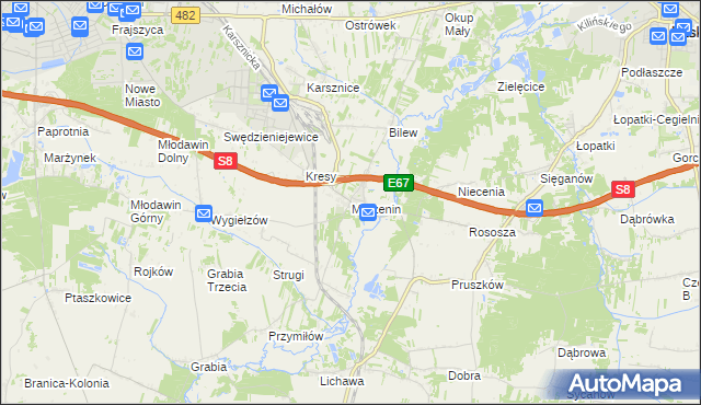 mapa Marzenin gmina Sędziejowice, Marzenin gmina Sędziejowice na mapie Targeo