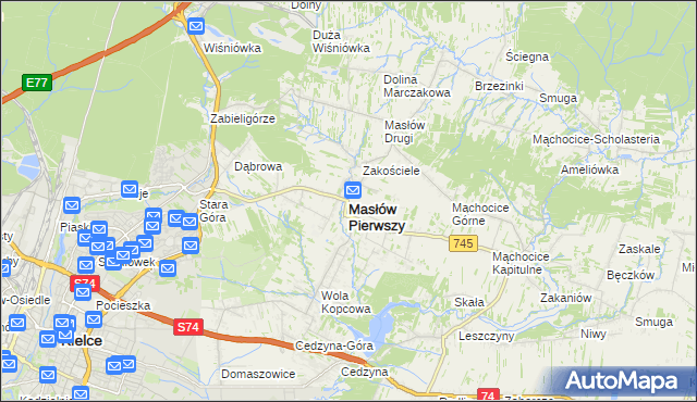 mapa Masłów Pierwszy, Masłów Pierwszy na mapie Targeo