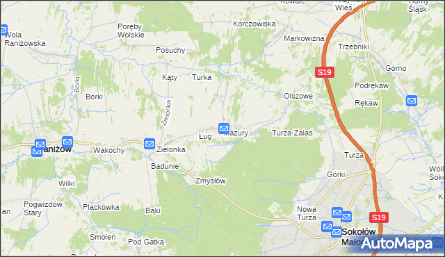 mapa Mazury gmina Raniżów, Mazury gmina Raniżów na mapie Targeo