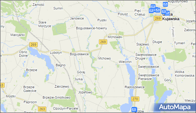 mapa Mchowo gmina Babiak, Mchowo gmina Babiak na mapie Targeo