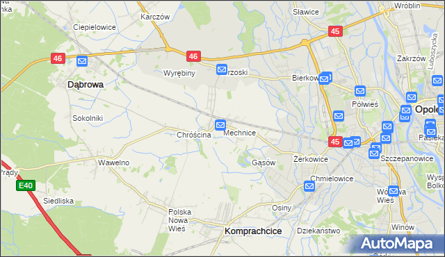 mapa Mechnice gmina Dąbrowa, Mechnice gmina Dąbrowa na mapie Targeo