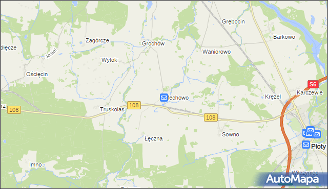 mapa Mechowo gmina Płoty, Mechowo gmina Płoty na mapie Targeo