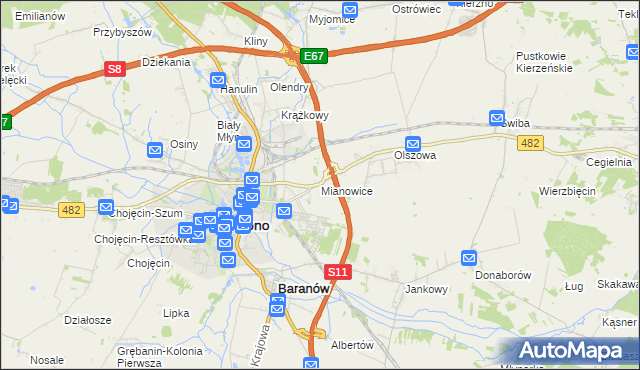 mapa Mianowice gmina Kępno, Mianowice gmina Kępno na mapie Targeo