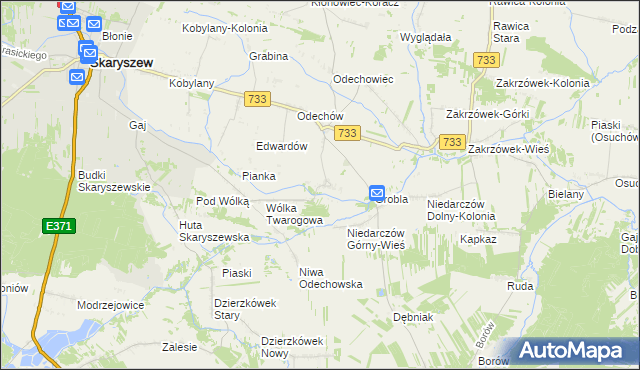 mapa Miasteczko gmina Skaryszew, Miasteczko gmina Skaryszew na mapie Targeo