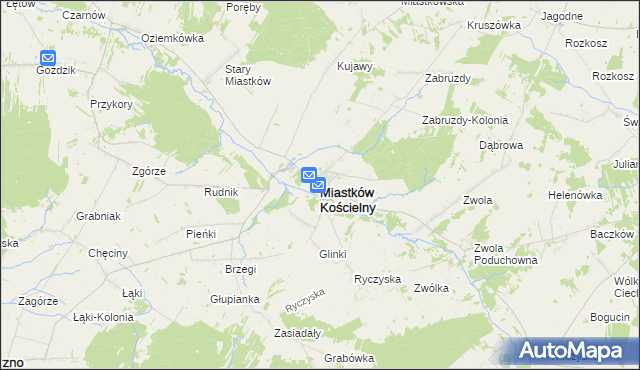 mapa Miastków Kościelny, Miastków Kościelny na mapie Targeo