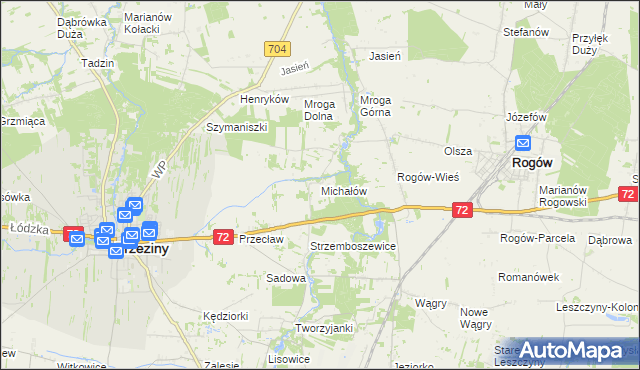 mapa Michałów gmina Brzeziny, Michałów gmina Brzeziny na mapie Targeo