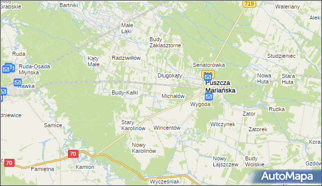 mapa Michałów gmina Puszcza Mariańska, Michałów gmina Puszcza Mariańska na mapie Targeo
