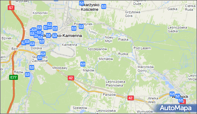 mapa Michałów gmina Skarżysko Kościelne, Michałów gmina Skarżysko Kościelne na mapie Targeo
