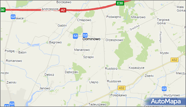 mapa Michałowo gmina Dominowo, Michałowo gmina Dominowo na mapie Targeo