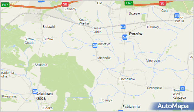 mapa Miechów gmina Perzów, Miechów gmina Perzów na mapie Targeo
