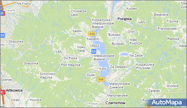 mapa Międzybrodzie Bialskie, Międzybrodzie Bialskie na mapie Targeo