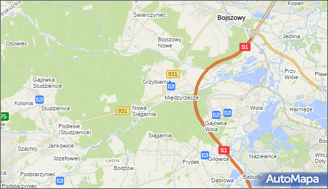 mapa Międzyrzecze gmina Bojszowy, Międzyrzecze gmina Bojszowy na mapie Targeo