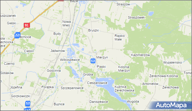 mapa Mierzyn gmina Rozprza, Mierzyn gmina Rozprza na mapie Targeo