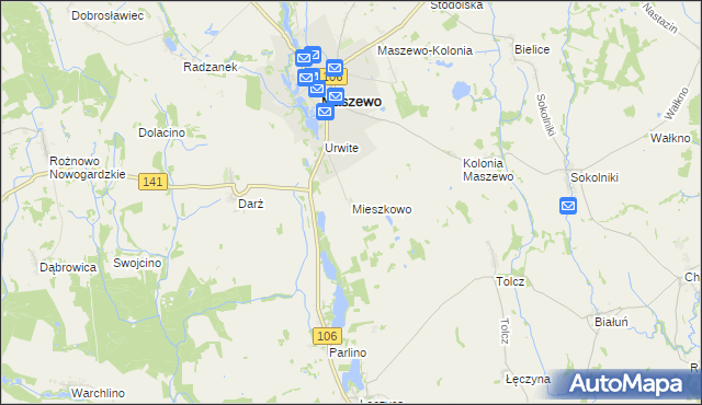 mapa Mieszkowo gmina Maszewo, Mieszkowo gmina Maszewo na mapie Targeo