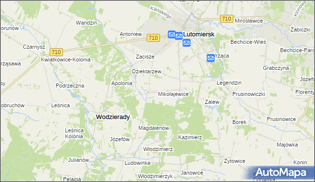 mapa Mikołajewice gmina Lutomiersk, Mikołajewice gmina Lutomiersk na mapie Targeo