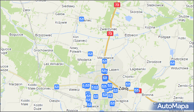 mapa Mikułowice gmina Busko-Zdrój, Mikułowice gmina Busko-Zdrój na mapie Targeo