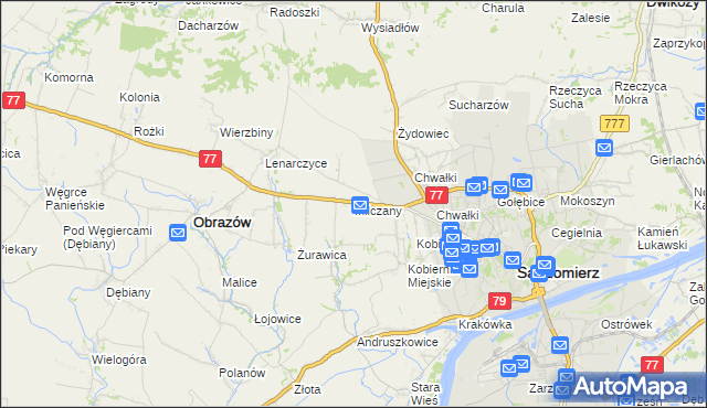 mapa Milczany gmina Samborzec, Milczany gmina Samborzec na mapie Targeo