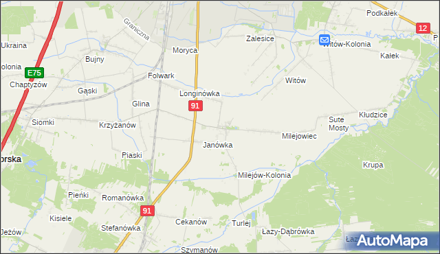mapa Milejów gmina Rozprza, Milejów gmina Rozprza na mapie Targeo