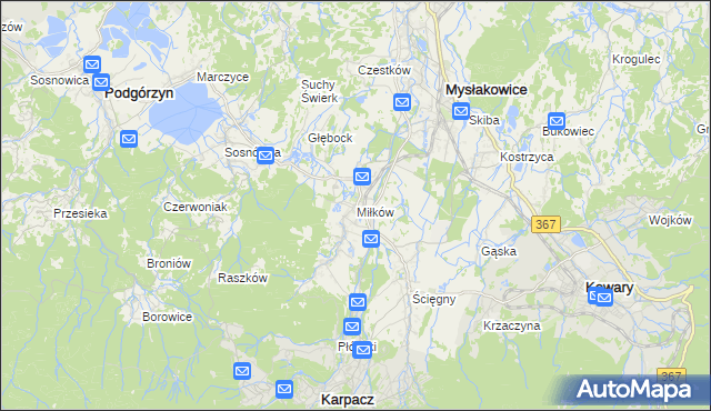 mapa Miłków gmina Podgórzyn, Miłków gmina Podgórzyn na mapie Targeo