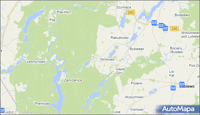 mapa Minikowo gmina Lubiewo, Minikowo gmina Lubiewo na mapie Targeo