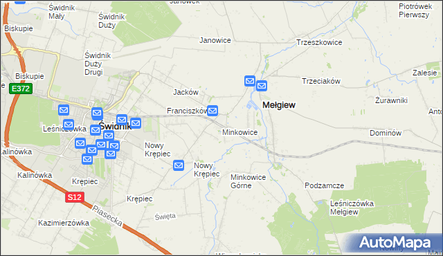 mapa Minkowice gmina Mełgiew, Minkowice gmina Mełgiew na mapie Targeo