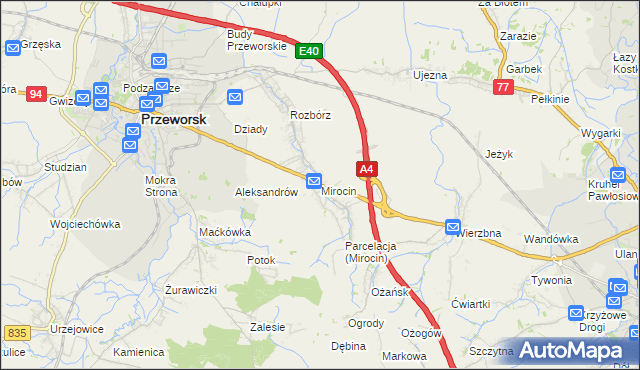 mapa Mirocin, Mirocin na mapie Targeo