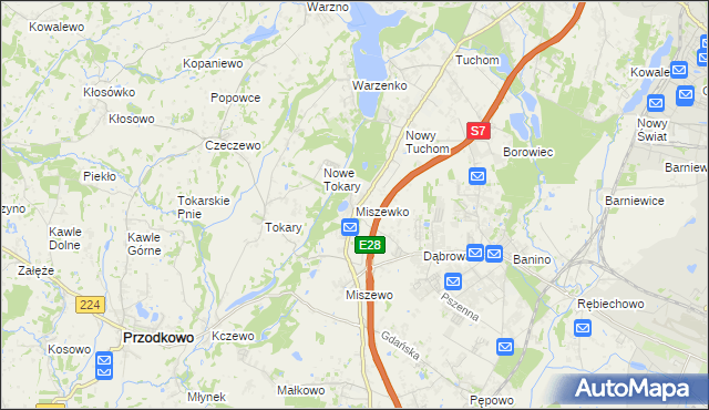 mapa Miszewko gmina Żukowo, Miszewko gmina Żukowo na mapie Targeo