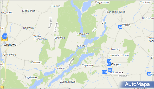 mapa Mlecze gmina Orchowo, Mlecze gmina Orchowo na mapie Targeo