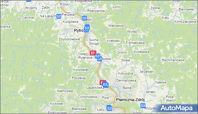 mapa Młodów gmina Piwniczna-Zdrój, Młodów gmina Piwniczna-Zdrój na mapie Targeo