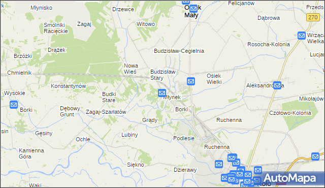 mapa Młynek gmina Osiek Mały, Młynek gmina Osiek Mały na mapie Targeo