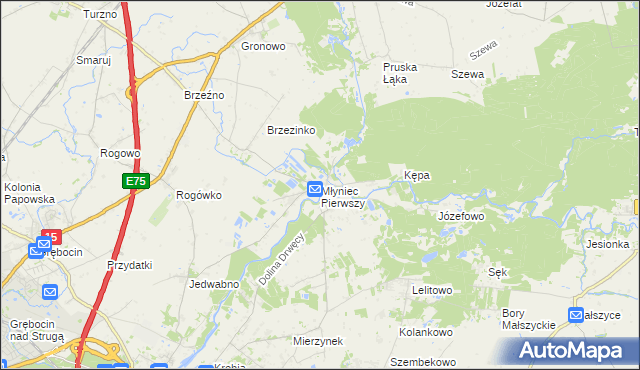 mapa Młyniec Pierwszy, Młyniec Pierwszy na mapie Targeo