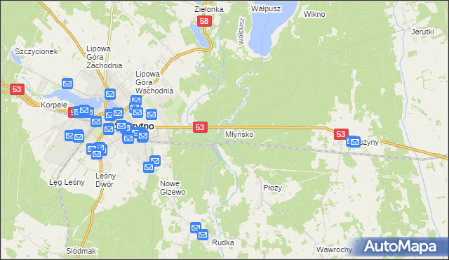 mapa Młyńsko gmina Szczytno, Młyńsko gmina Szczytno na mapie Targeo