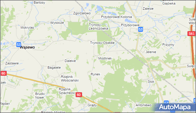 mapa Modlinek gmina Wąsewo, Modlinek gmina Wąsewo na mapie Targeo