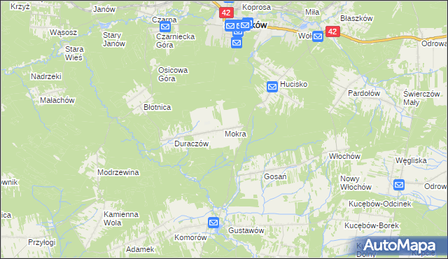 mapa Mokra gmina Stąporków, Mokra gmina Stąporków na mapie Targeo