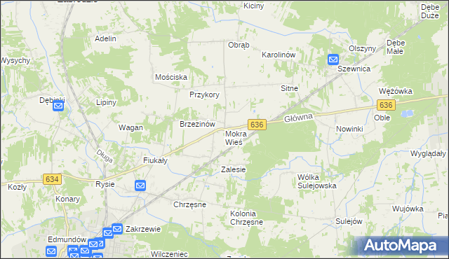 mapa Mokra Wieś gmina Tłuszcz, Mokra Wieś gmina Tłuszcz na mapie Targeo