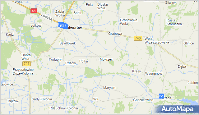 mapa Mokrzec gmina Potworów, Mokrzec gmina Potworów na mapie Targeo