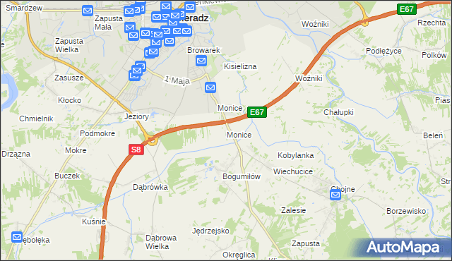 mapa Monice, Monice na mapie Targeo