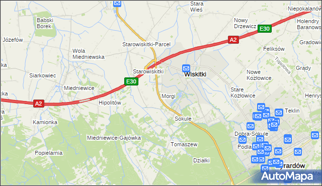 mapa Morgi gmina Wiskitki, Morgi gmina Wiskitki na mapie Targeo