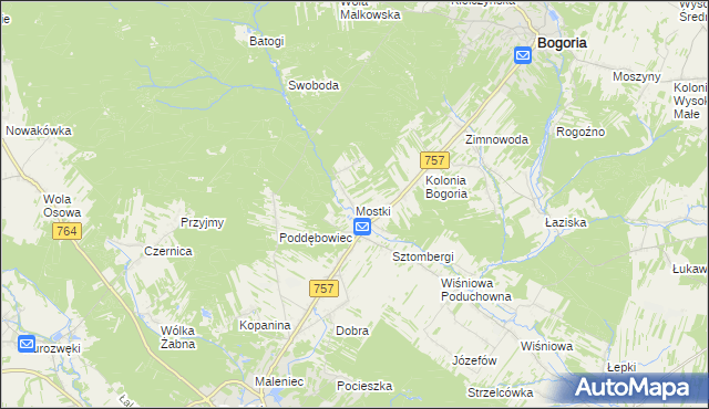 mapa Mostki gmina Staszów, Mostki gmina Staszów na mapie Targeo