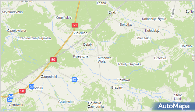 mapa Mrozowa Wola, Mrozowa Wola na mapie Targeo