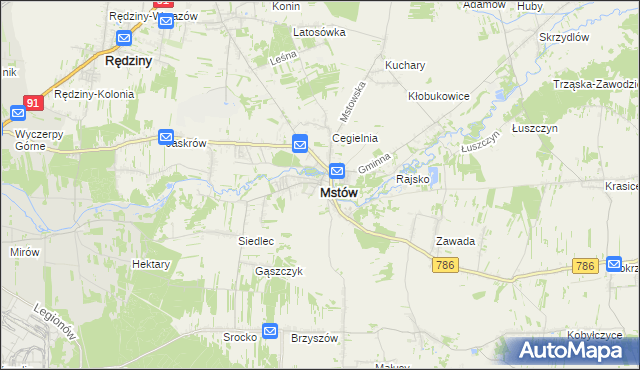 mapa Mstów powiat częstochowski, Mstów powiat częstochowski na mapie Targeo