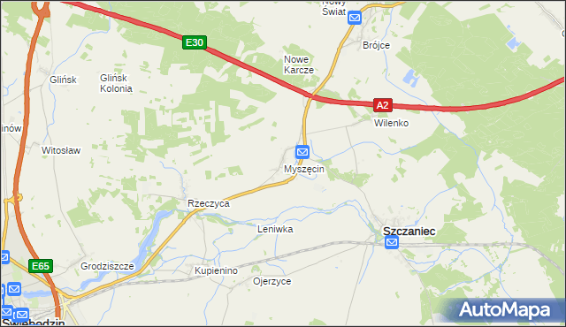 mapa Myszęcin, Myszęcin na mapie Targeo