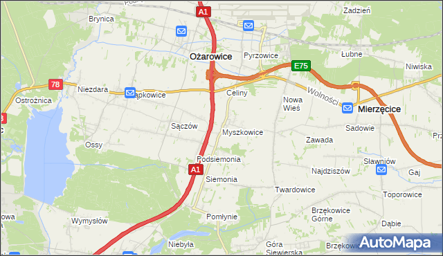 mapa Myszkowice gmina Bobrowniki, Myszkowice gmina Bobrowniki na mapie Targeo