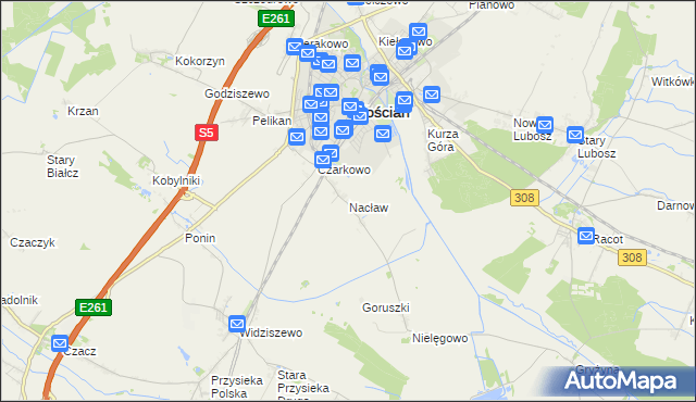 mapa Nacław gmina Kościan, Nacław gmina Kościan na mapie Targeo