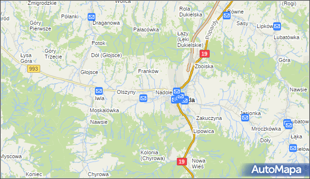 mapa Nadole gmina Dukla, Nadole gmina Dukla na mapie Targeo