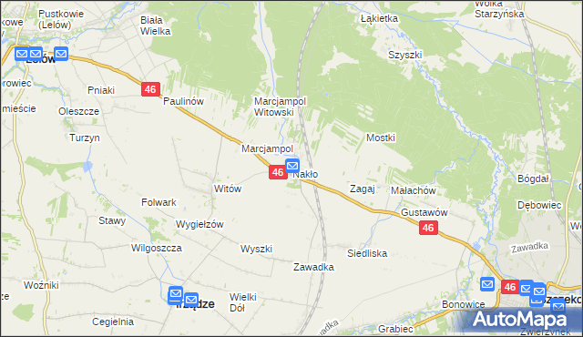 mapa Nakło gmina Lelów, Nakło gmina Lelów na mapie Targeo