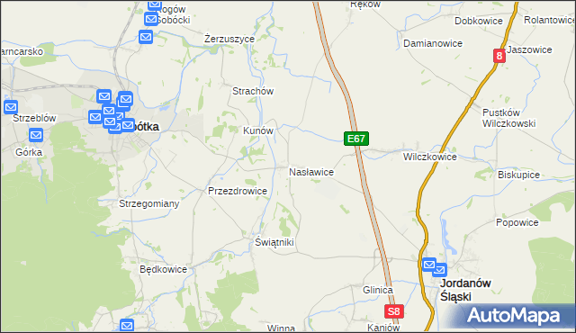 mapa Nasławice gmina Sobótka, Nasławice gmina Sobótka na mapie Targeo