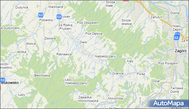 mapa Niebieszczany, Niebieszczany na mapie Targeo