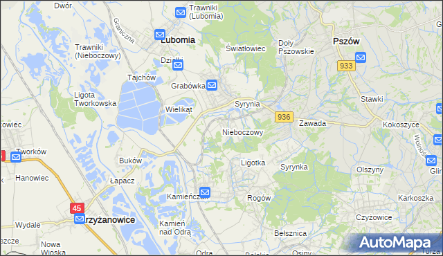 mapa Nieboczowy, Nieboczowy na mapie Targeo